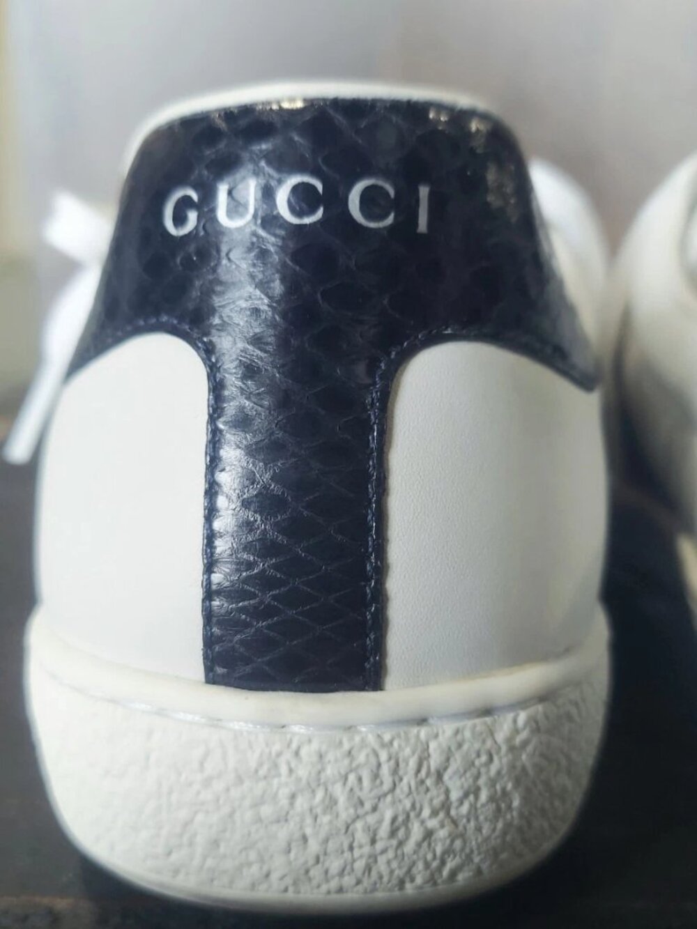 Gucci Ace Leather Navy Red Web Stripe Sneaker M7.5 W9-9.5 - Picture 7 of 14